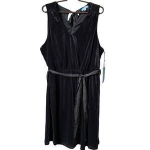 Draper James Women's Dress Sz 1X V-Neck Black Bow Tie Back Velvet Sleeveless NWT